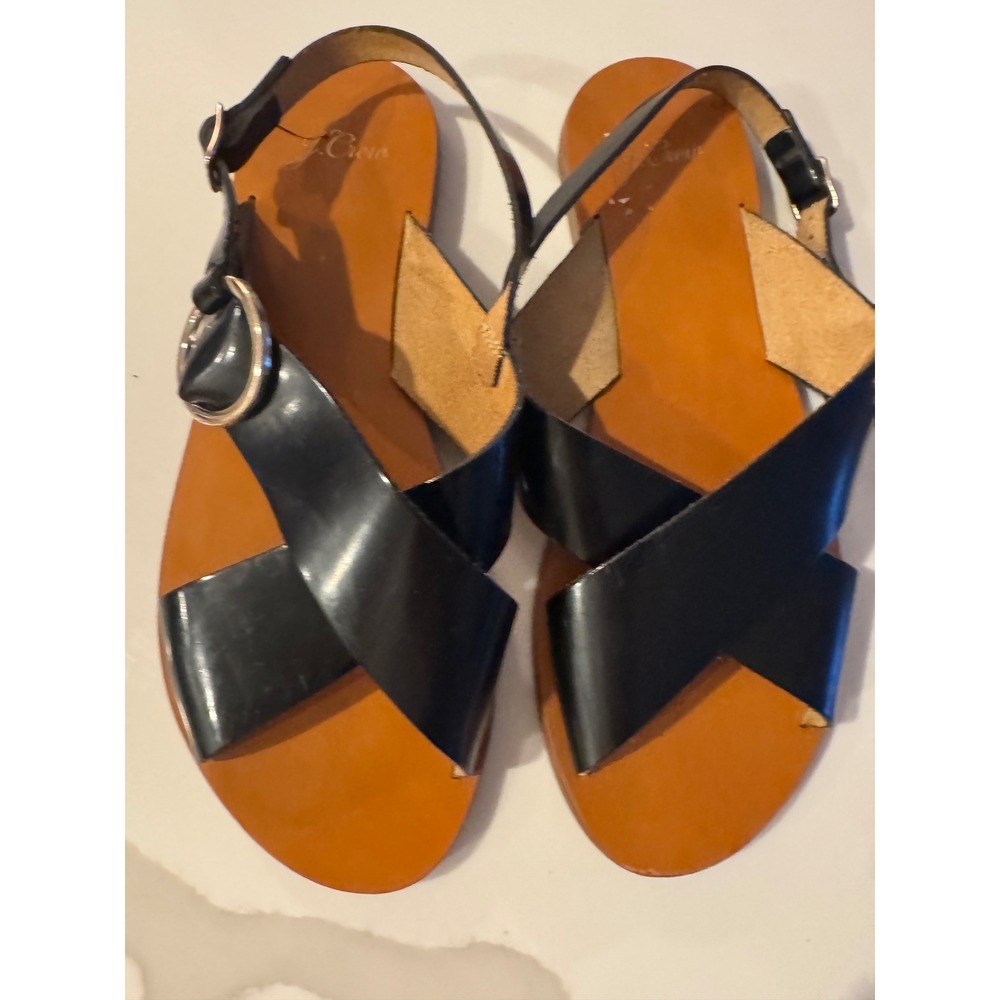J.Crew Womens Black Leather Slingback Cross Strap Sandals Made in Italy Size 9